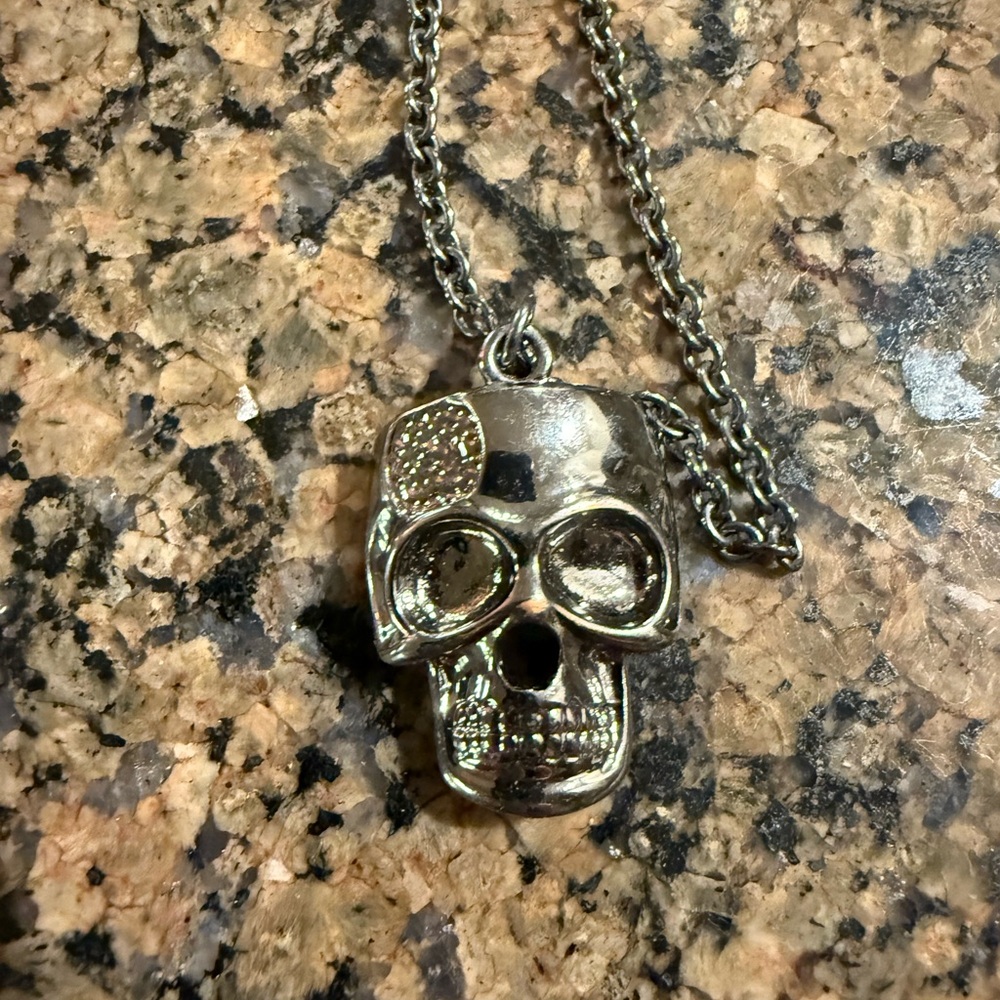 Silver Skull Pendant Necklace